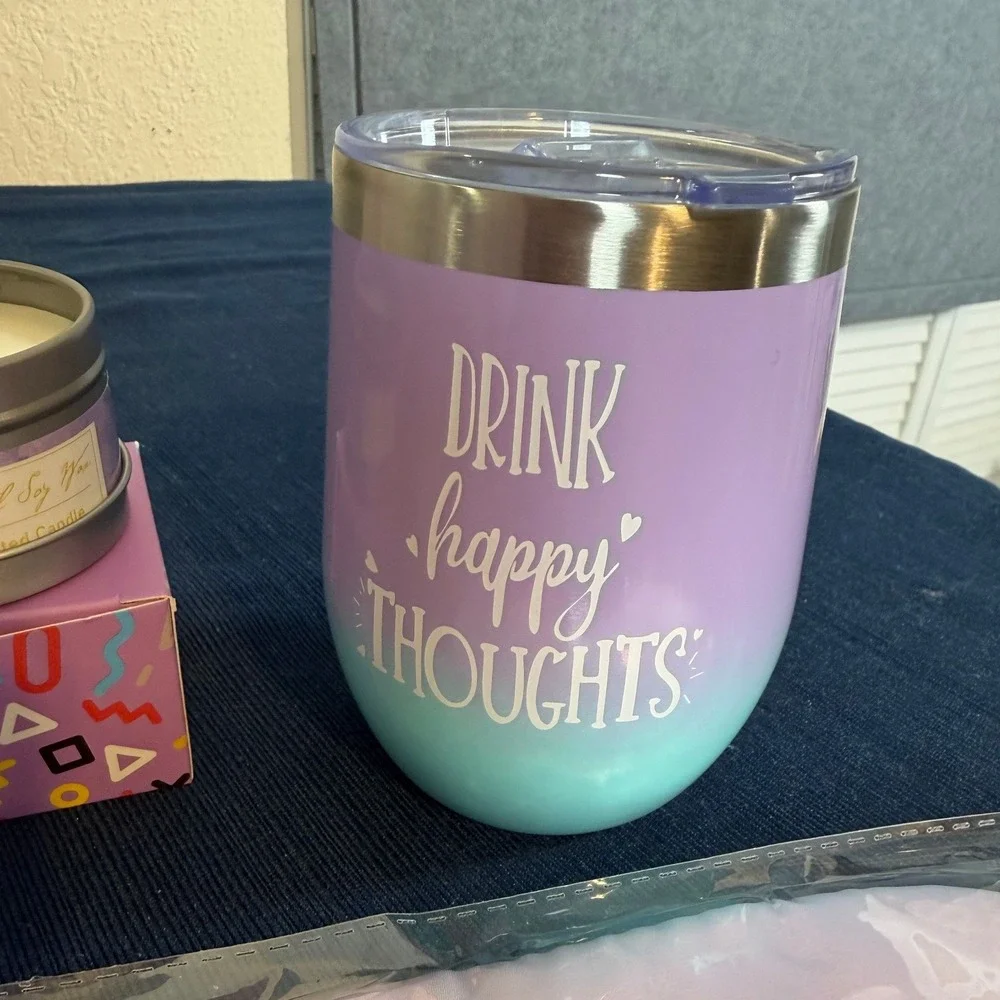 Self Care Gift Set Purple Lavender Blanket Sock Tumbler Candle Spa Kit Cozy Core